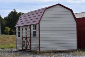 The original side style barn with horizontal metal is for sale or rent in Gulfport, MS by Gulf Coast Buildings 